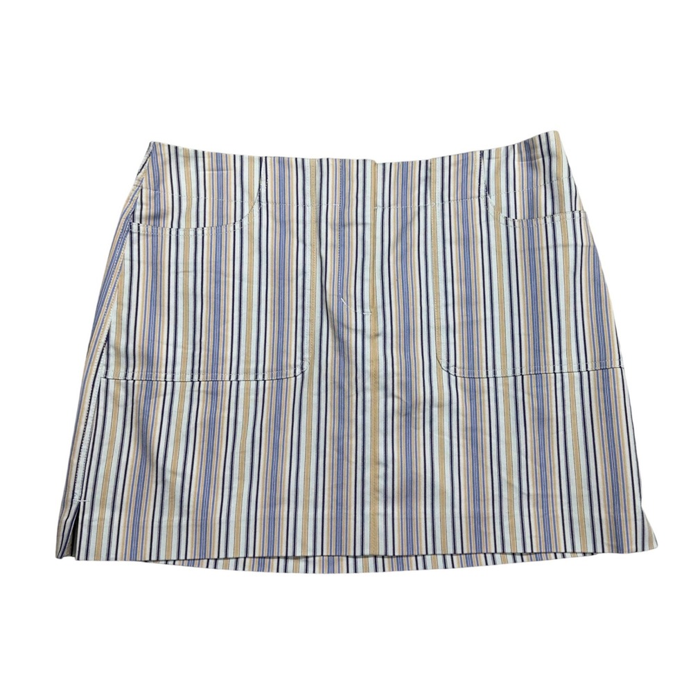 Express Stretch Striped Mini Skirt Blue Tan White Preppy Size 3/4